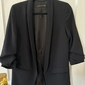 Zara Open Ruched Sleeve Blazer Black S